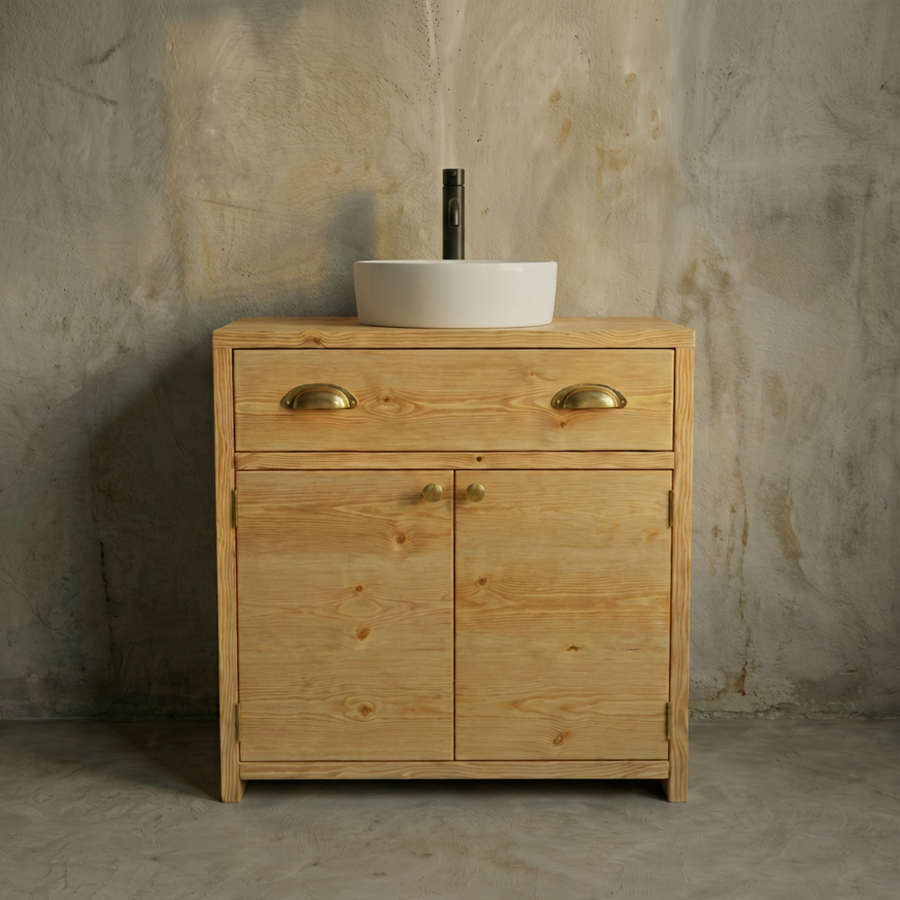 A 800mm wood bathroom vanity unit made from solid wood
