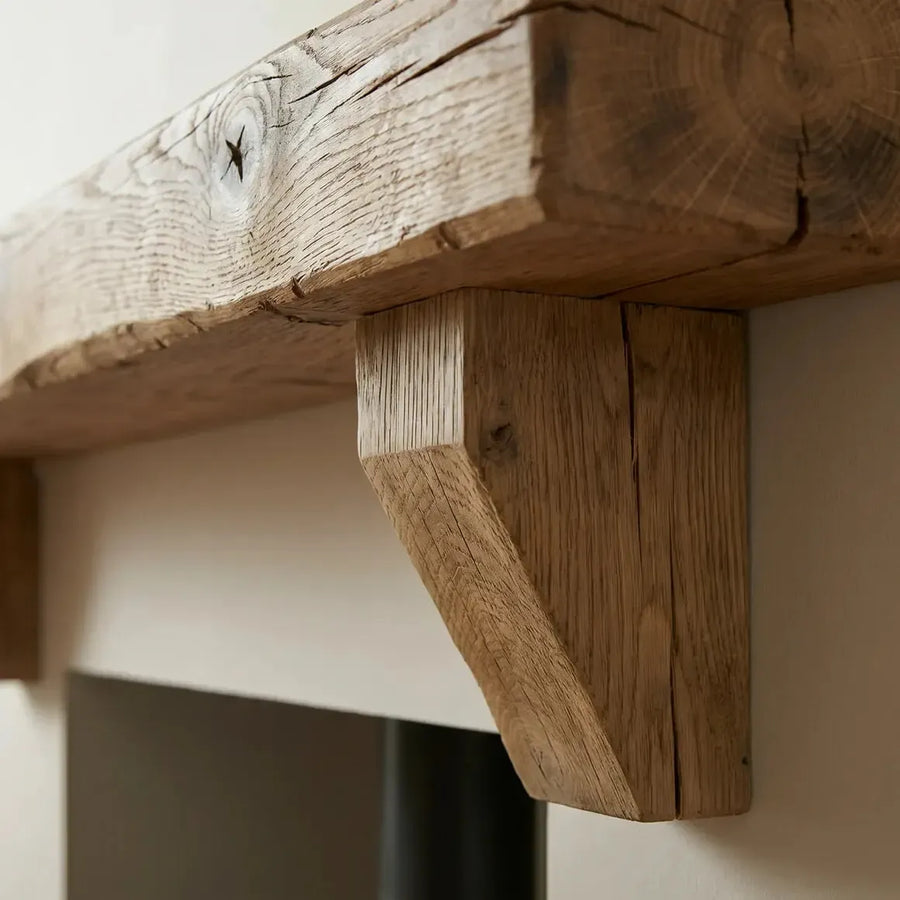 Close-up of an Oak Mantel Corbels