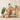 wooden console table with plants and a dog
