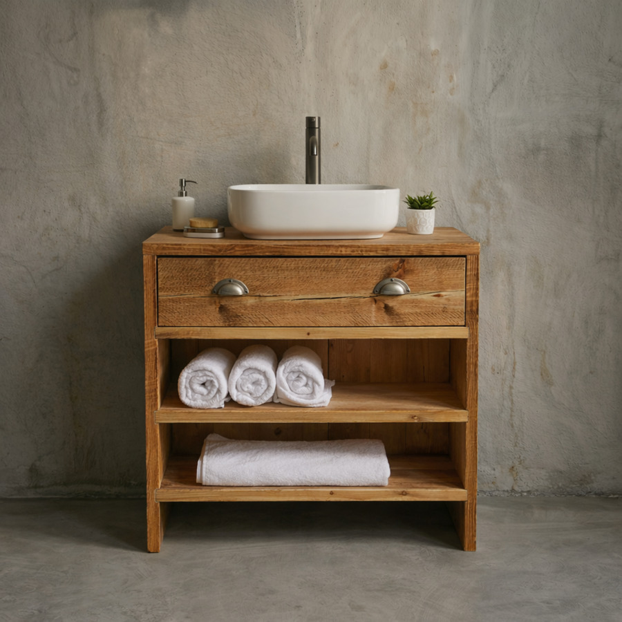 Rustic Wood Bathroom Vanity Unit