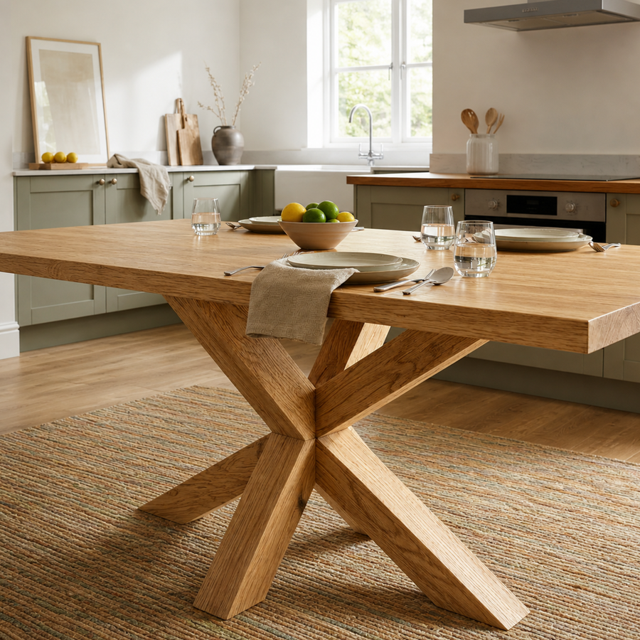 Solid Oak Dining Table with Spider Leg Base