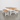 solid oak dining table and bench set with white A frame steel legs showing clean modern contrast with oak tabletop