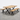 solid oak dining table and bench set with metal x frame legs isolated on white background showing full shape and proportions