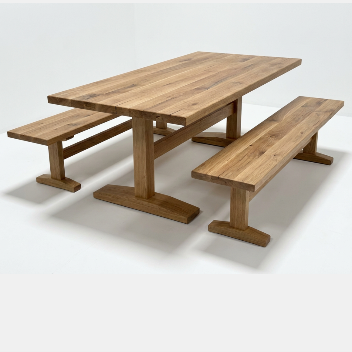 Solid Oak Pedestal Dining Table and Bench Set | UK Handmade Furniture ...