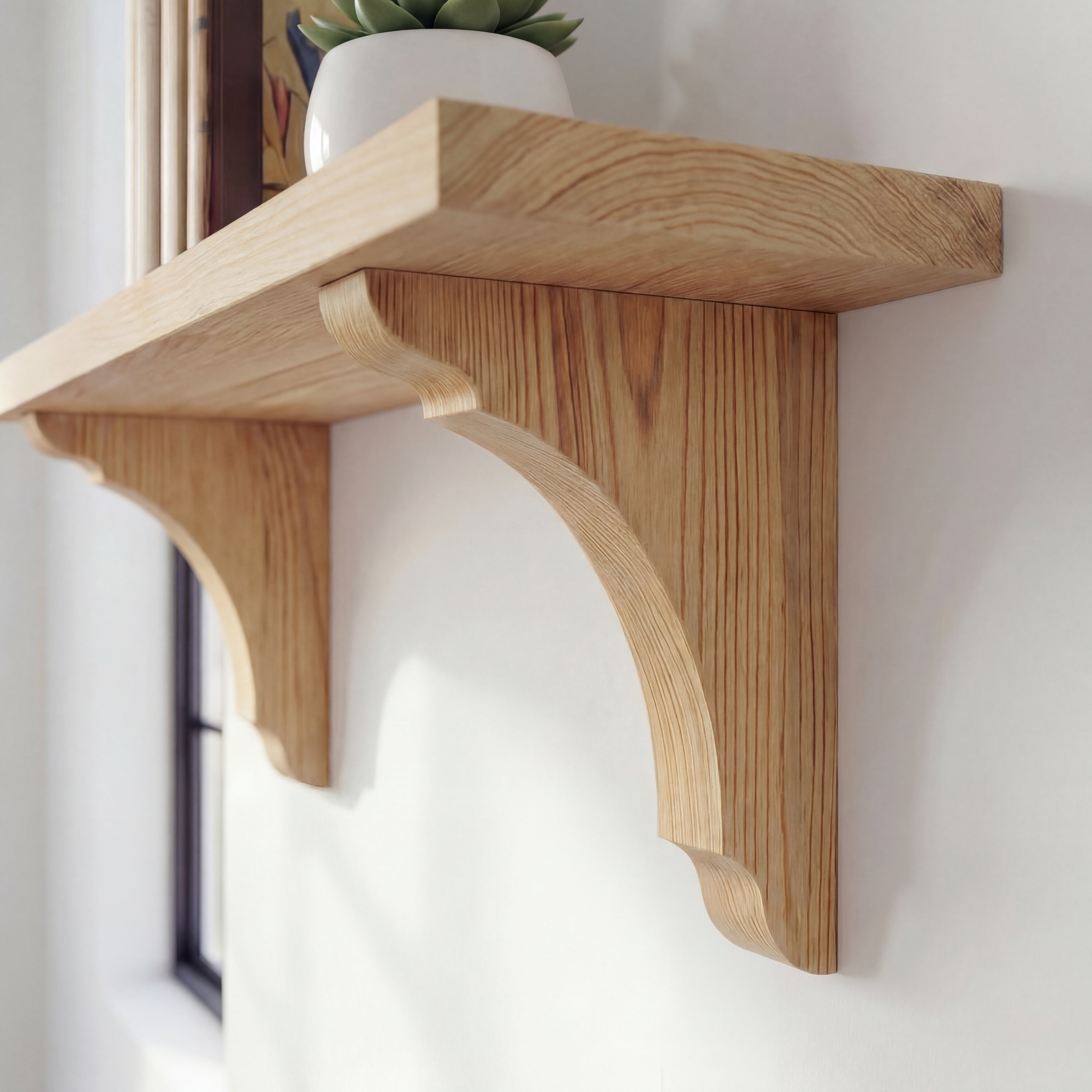 Solid Wood Shelf with Rustic Brackets | Wooden Wall Shelf - Off the Grain