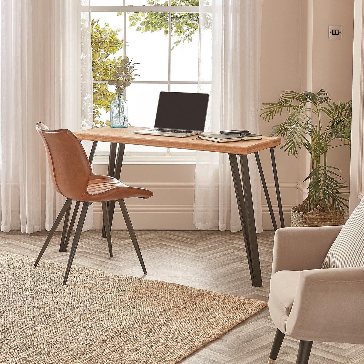 Oak desk black legs sale