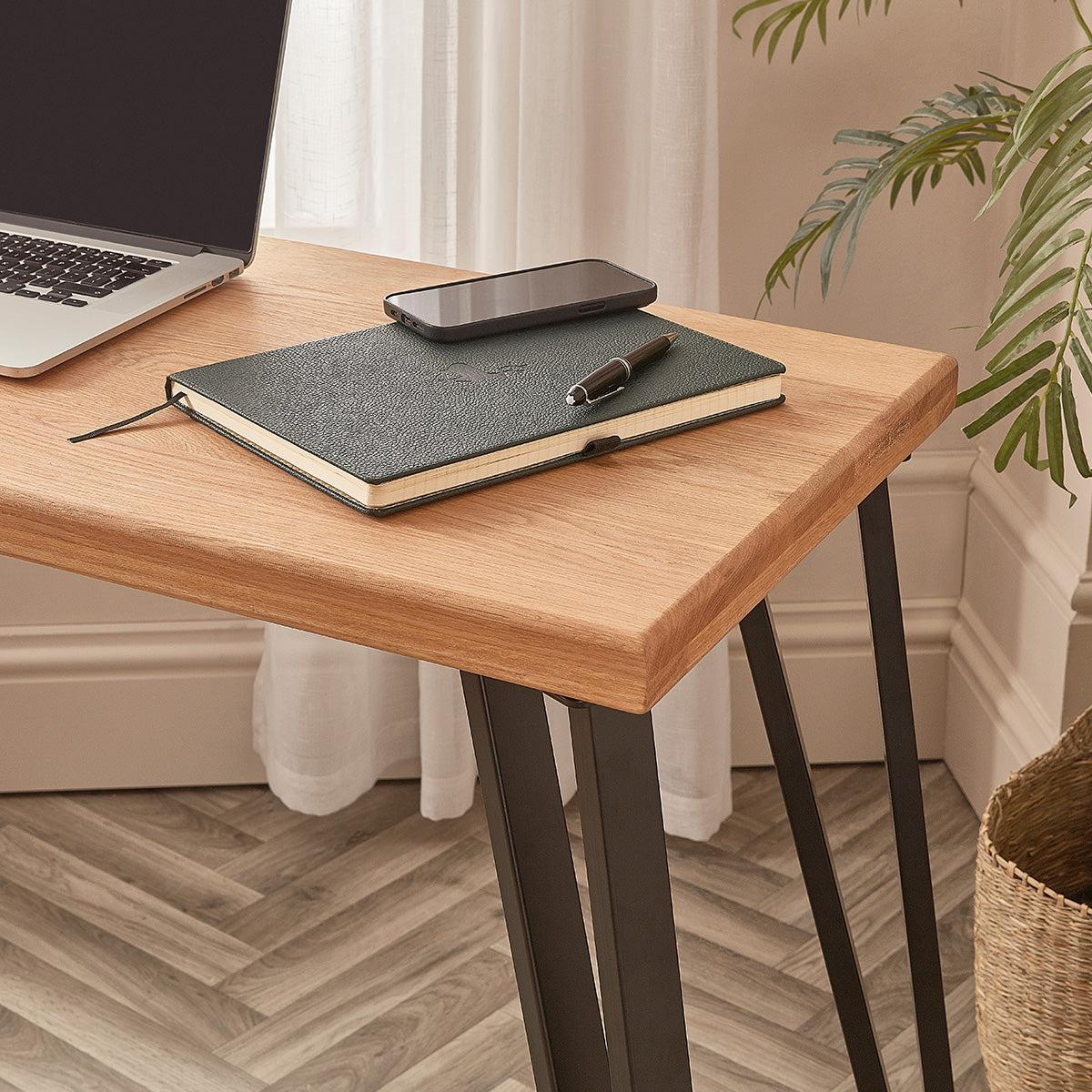 Oak desk sales metal legs