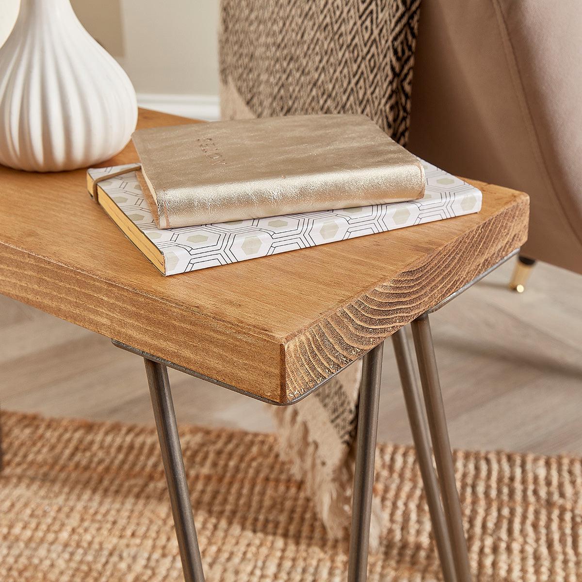 Slim wooden side shop table