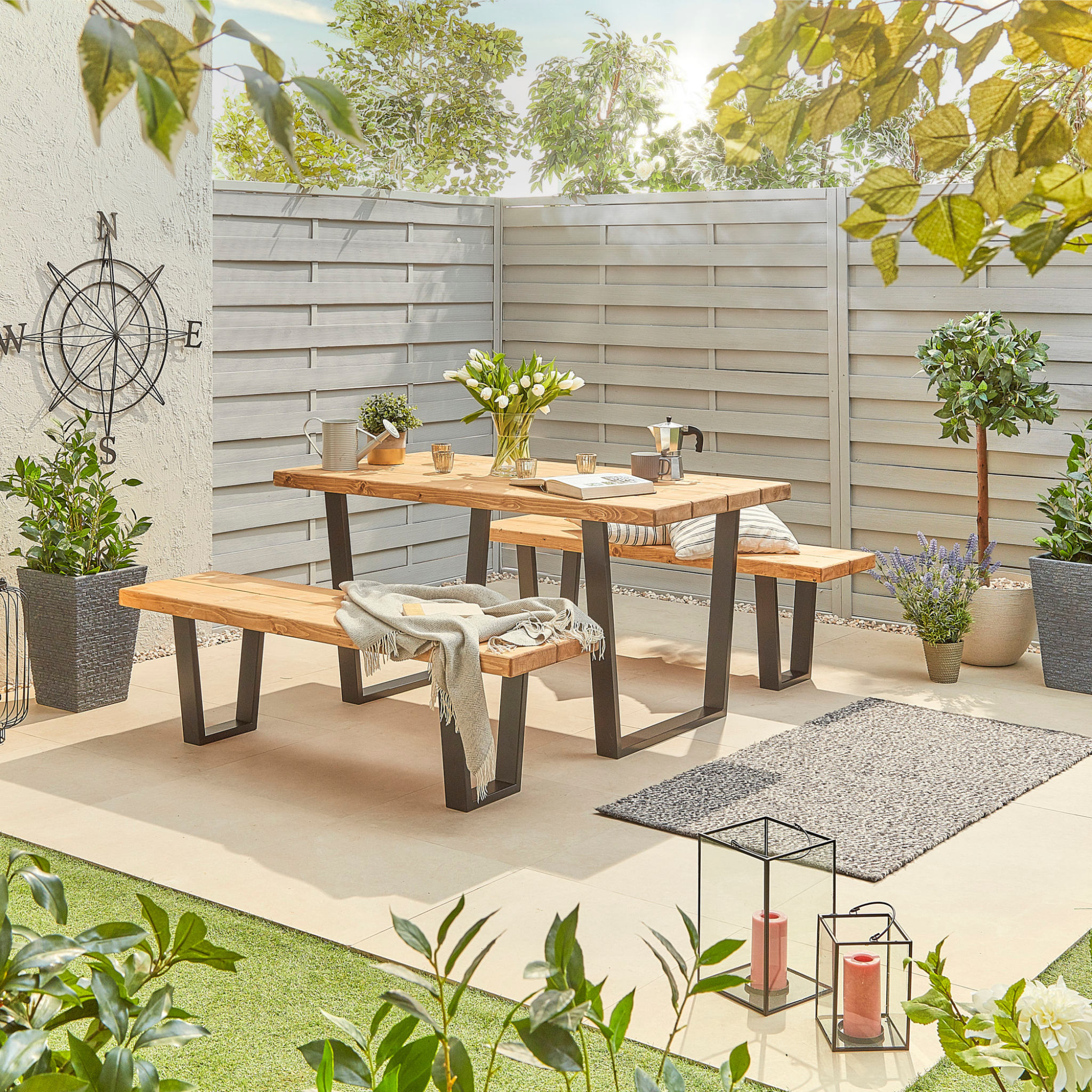Garden table best sale with bench seats