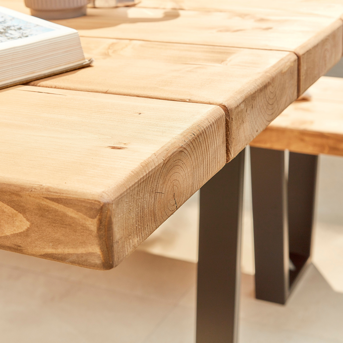Industrial Garden Table and Bench Set Off the Grain