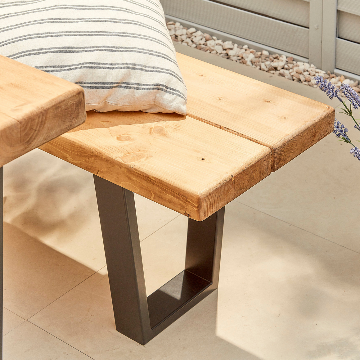 Industrial Garden Table and Bench Set Off the Grain