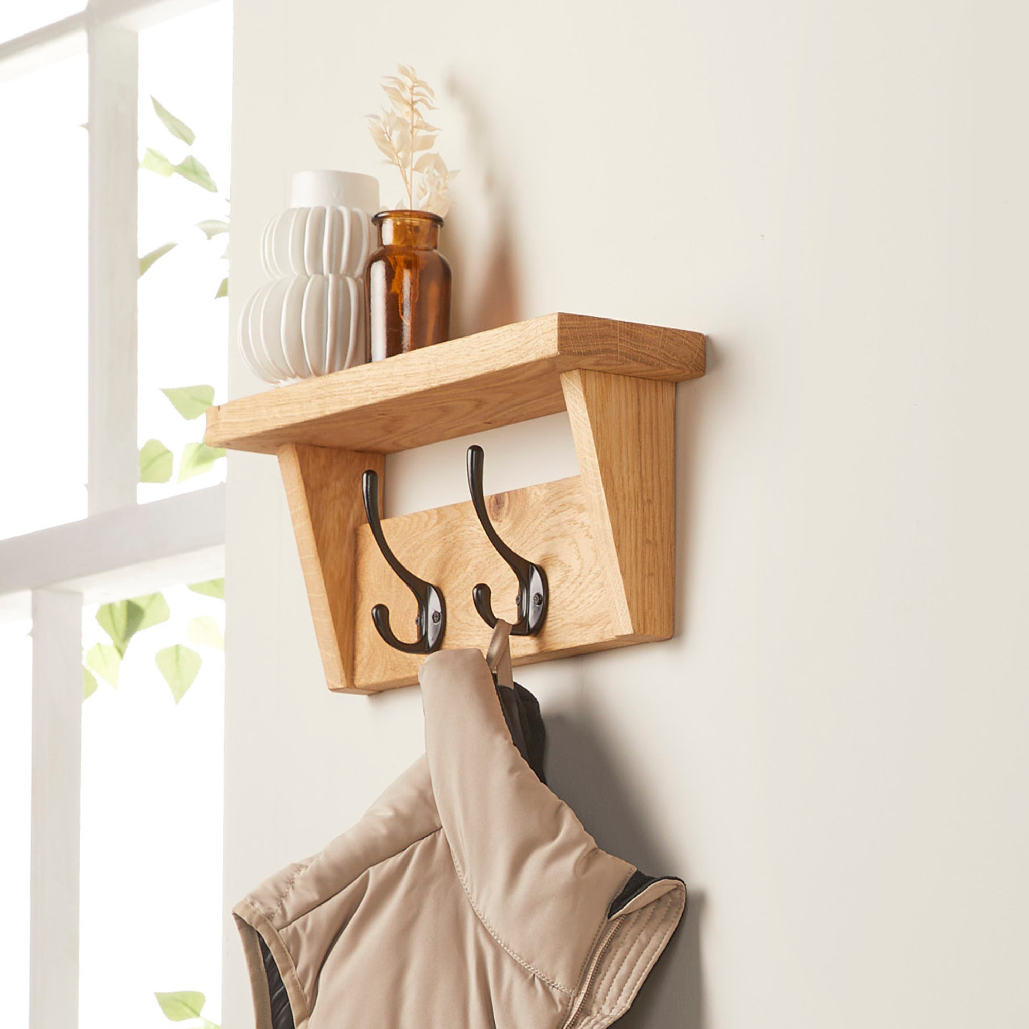 Solid Oak Wooden Wall Hook Peg Hat Coat Hanger Hallway Coat Hooks