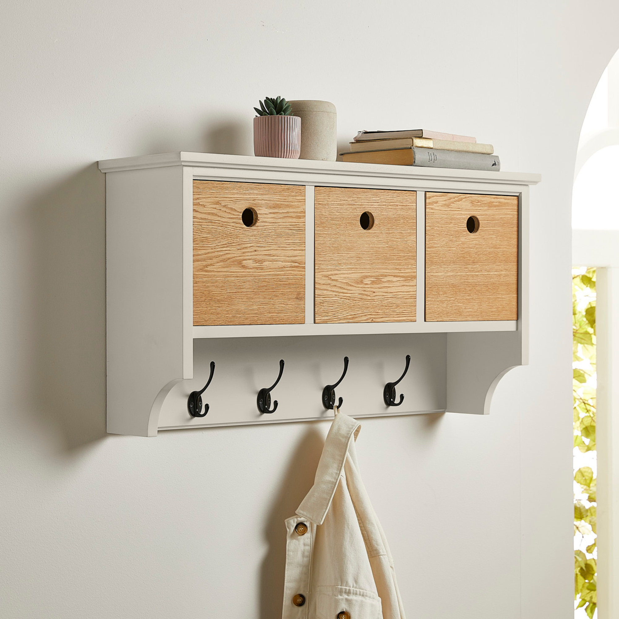 Coat Rack with Storage Boxes and Shelf Off the Grain