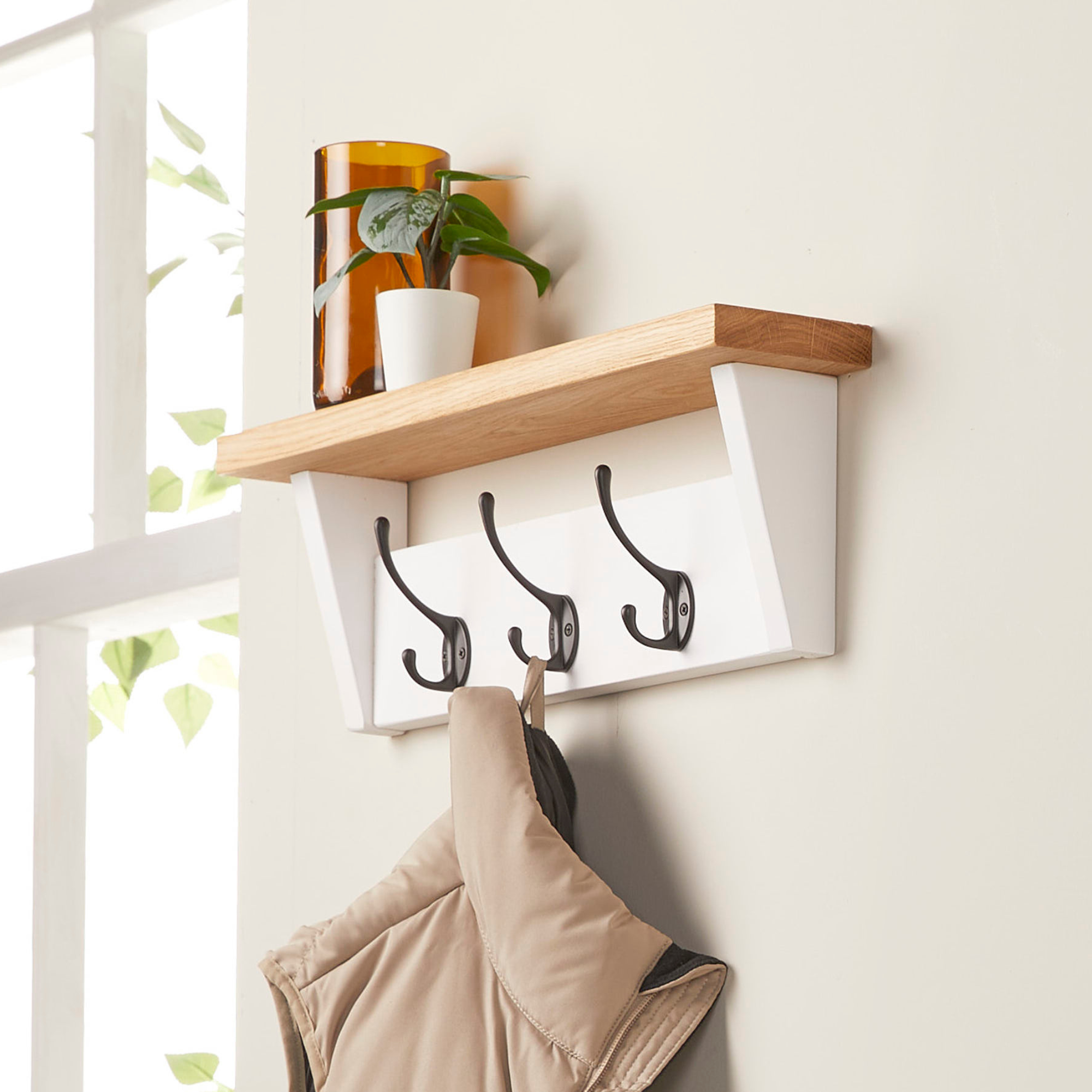 Wall shelves with coat hooks sale