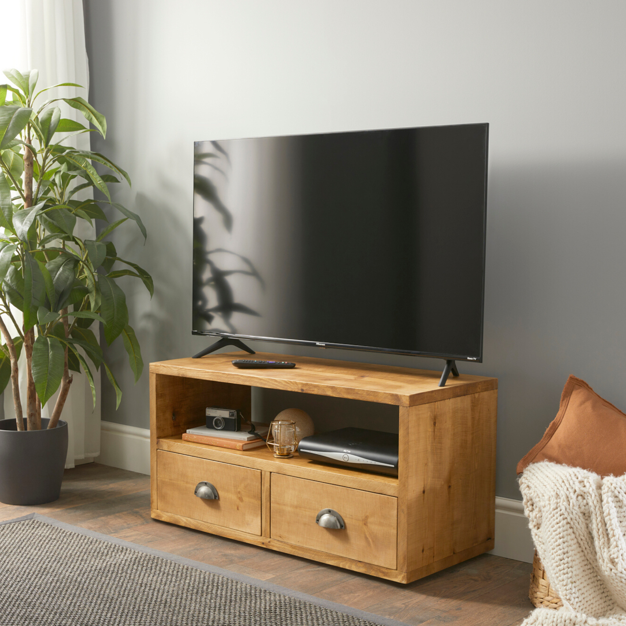 Gray wood tv console deals