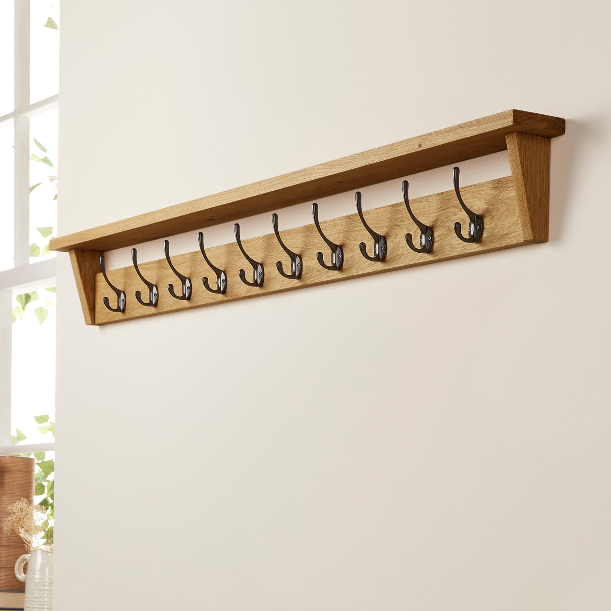 Solid Oak Coat Rack with Shelf Walnut Wooden Coat Rack With Hooks Off the Grain