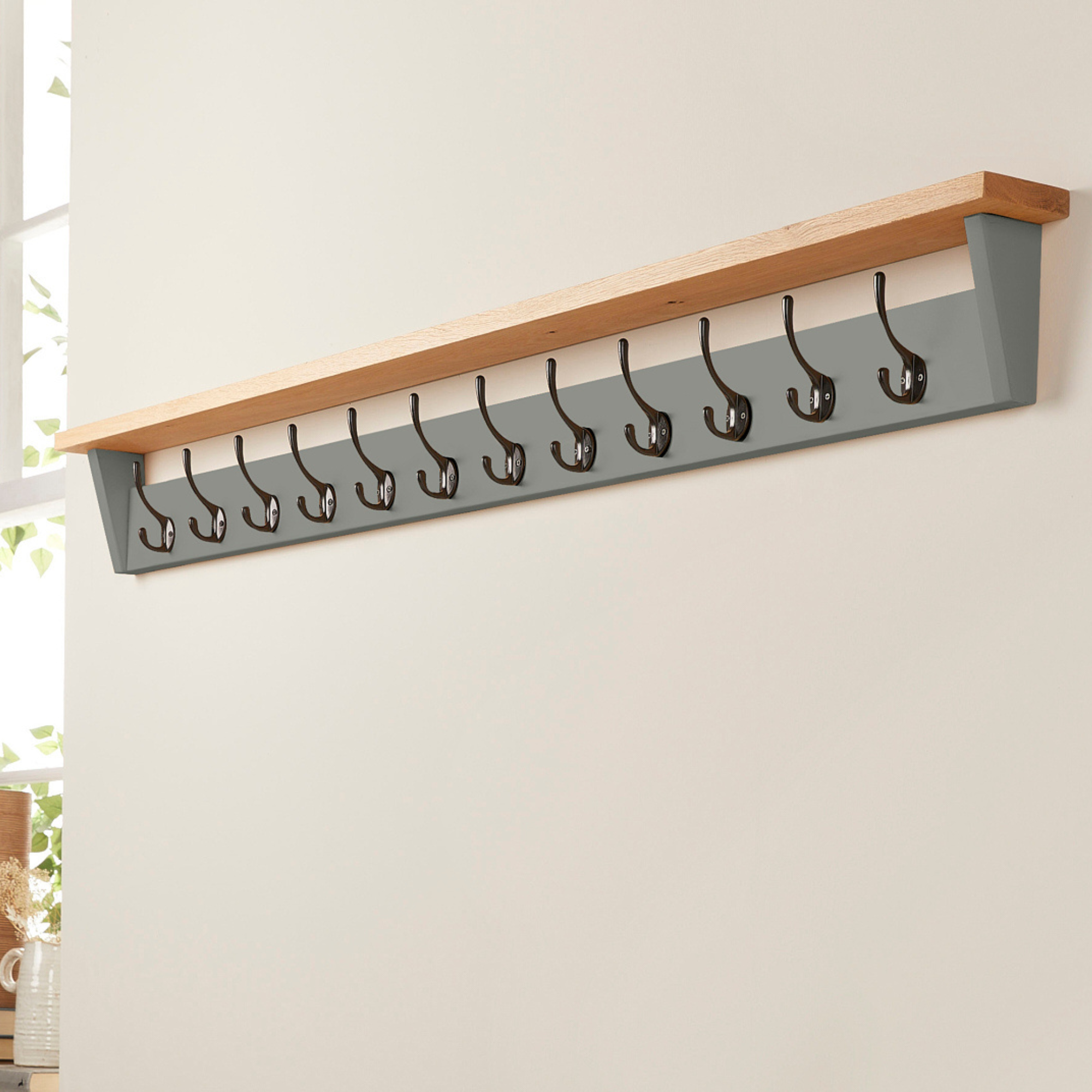Grey Coat Rack with Shelf Solid Wood Painted Coat Hooks Shelf Off the Grain