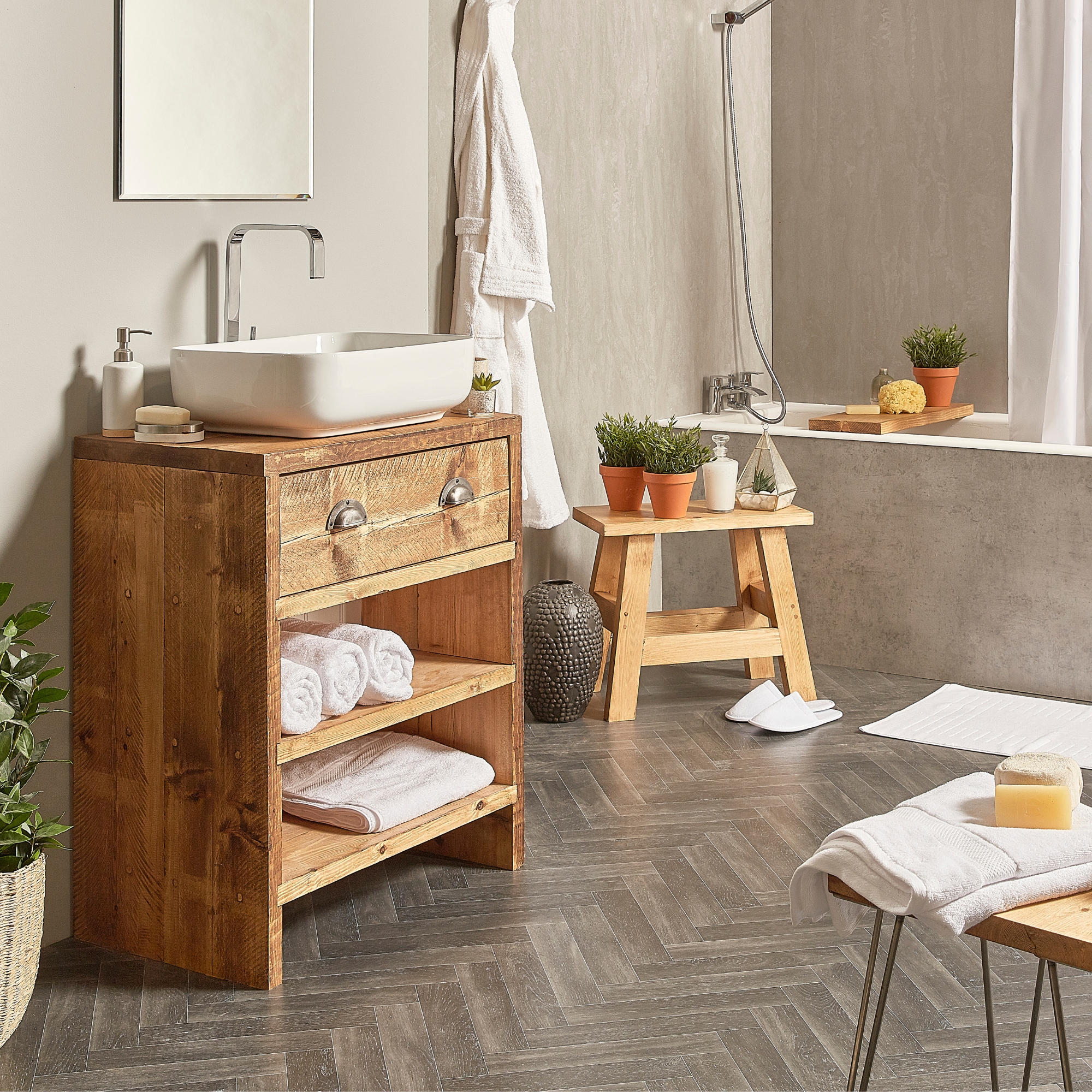 Rustic Chunky Wood Bathroom Vanity Unit