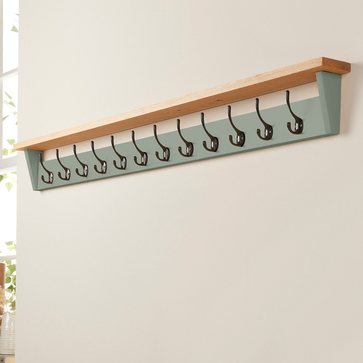 Green Smoke Coat Rack With Shelf | Handcrafted in Yorkshire - Off the Grain