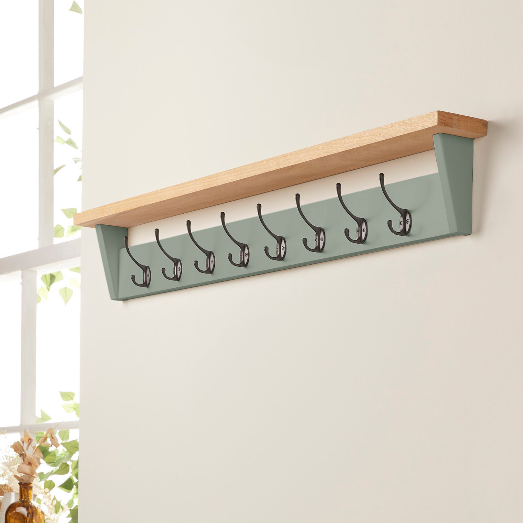 Hanging Rack Green Green Smoke Coat Rack With Shelf | Handcrafted in Yorkshire - Off the Grain