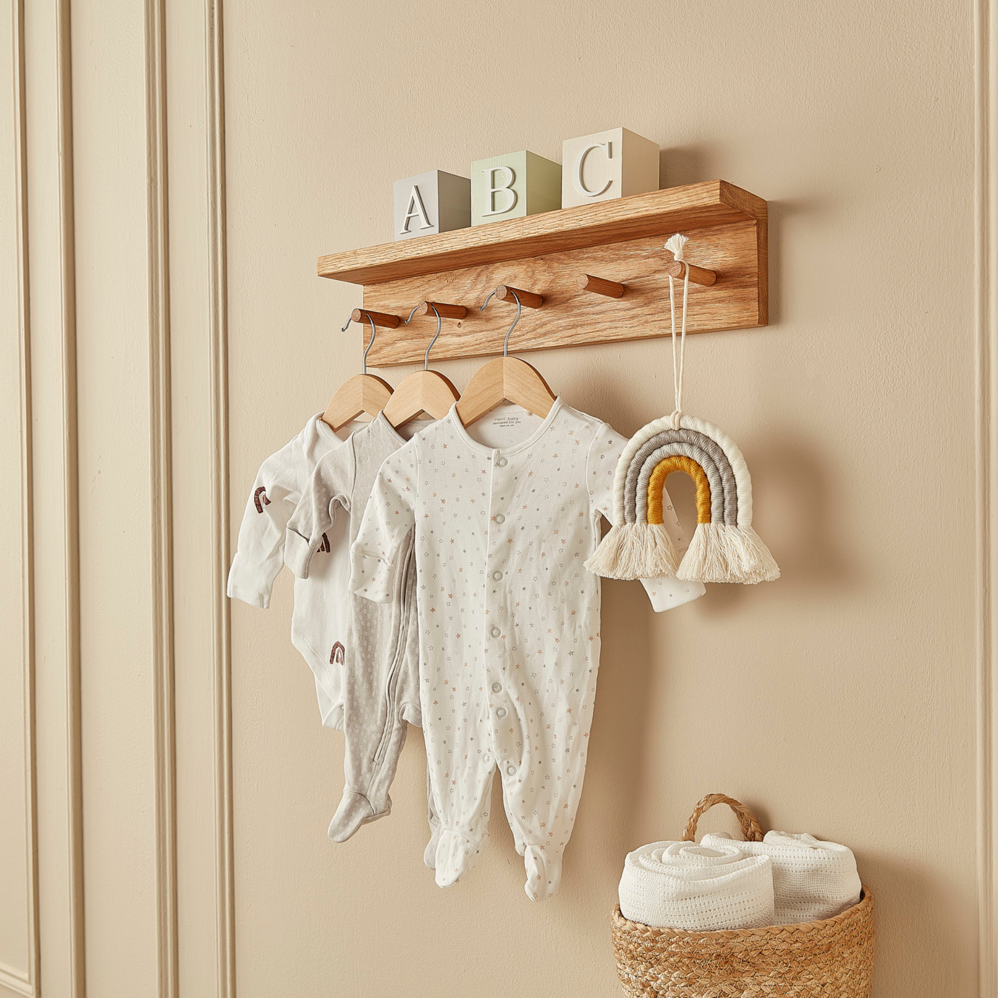 Shaker Wall Hat Rack Oak Shaker Coat Rack with Shelf | Solid Oak Wall Storage - Off the Grain