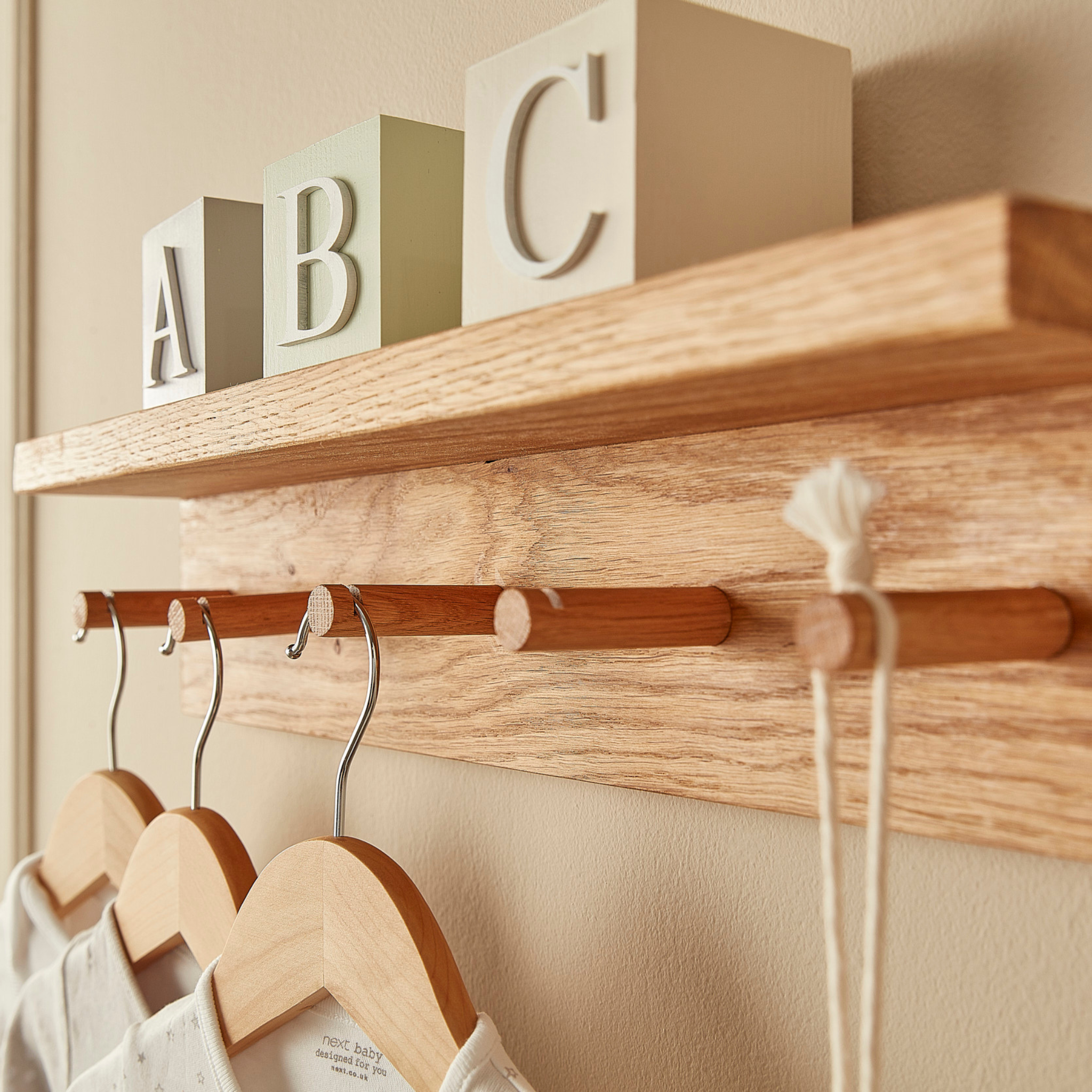Shaker Wall Hat Rack Oak Shaker Coat Rack with Shelf | Solid Oak Wall Storage - Off the Grain