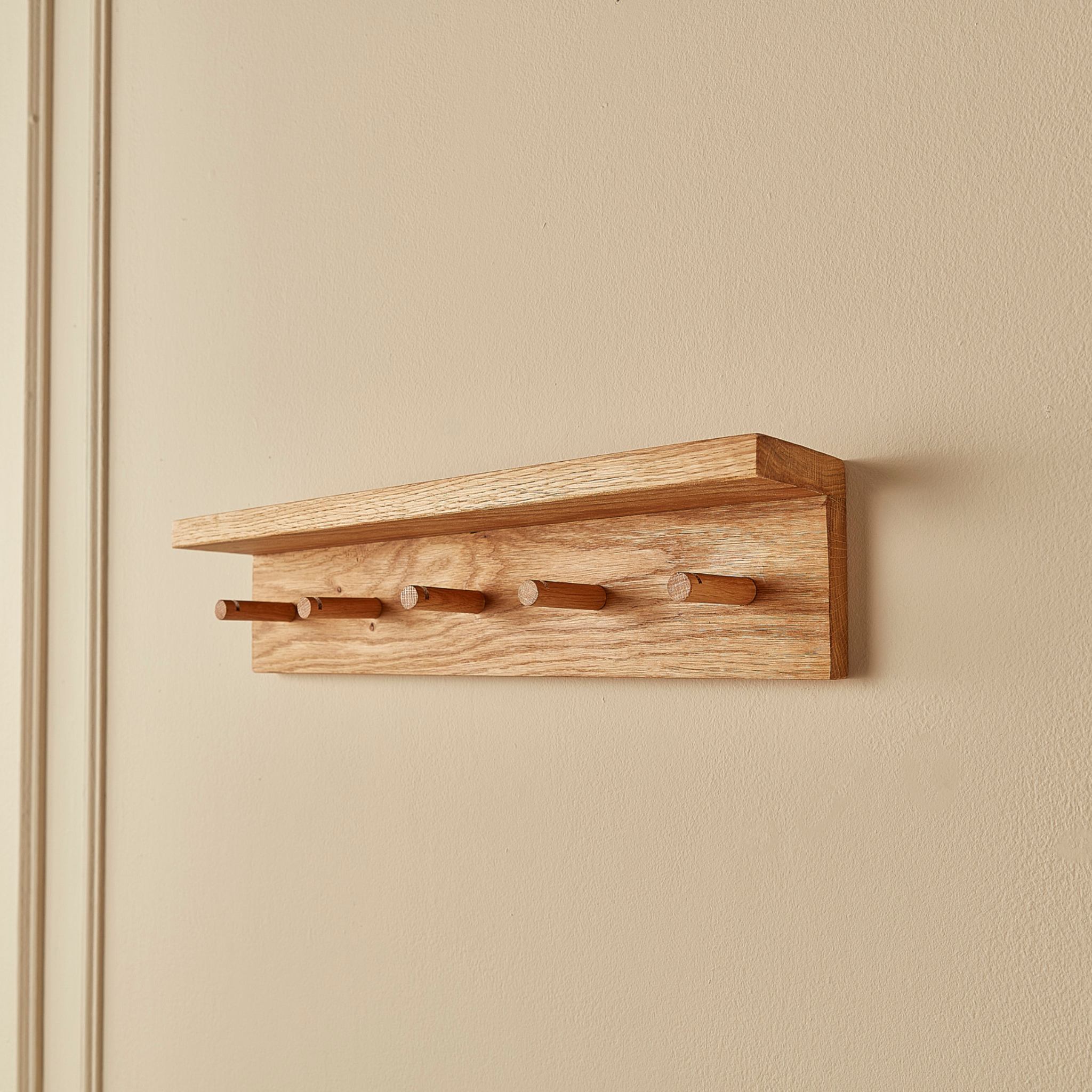 Shaker Wall Hat Rack Oak Shaker Coat Rack with Shelf | Solid Oak Wall Storage - Off the Grain
